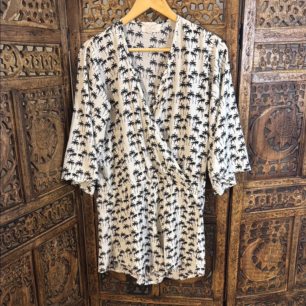Elan Black and White Palm Print Romper